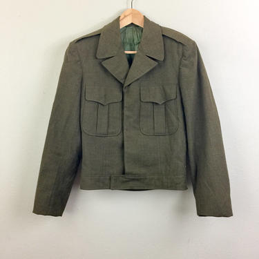 Vintage 50s ARMY Green Wool MILITARY Jacket Coat 1950s Mens M 