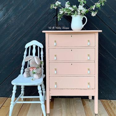Petite Farmhouse Dresser / Bureau / Chest of Drawers / Antique / Nursery / Blush Pink / Cottage 