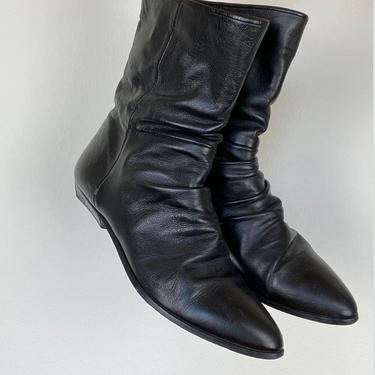 vintage black leather slouchy ankle boots size us 9 