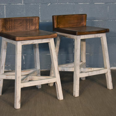 Set of 3 Rustic Solid Wood Stationary Counter-High Stool - Rustic Brown/White - 24&quot; High 