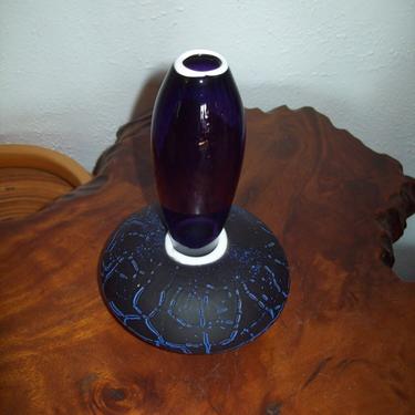 Marvelous Early Gary Bolt Sculptural Art Glass Vase ~ Starry Night colors 