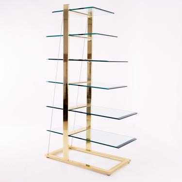 Milo Baughman for DIA Style Brass &amp; Glass 6 Tier Cantilever Display Shelf - mcm 