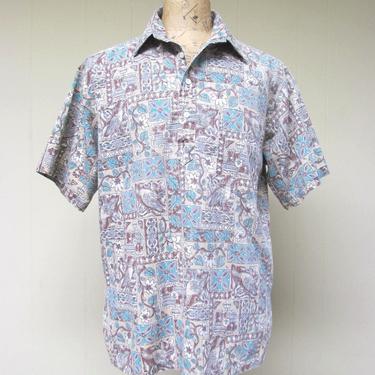 Vintage 1980s Hawaiian Shirt, 80s RJC Reverse Print Aloha Shirt, Large 48&quot; Chest 