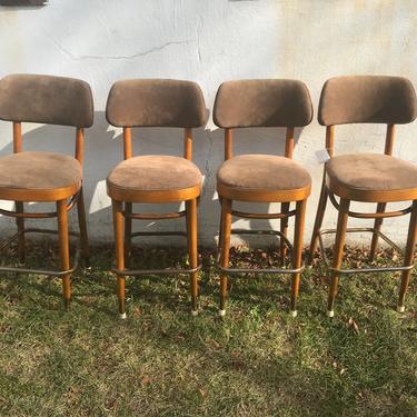Set of four vintage bentwood and brass stools 