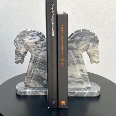 Grey Marble Horse Bookends