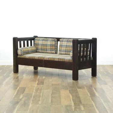 Arts & Crafts Mission Sofa Daybed W Tartan Upholstery