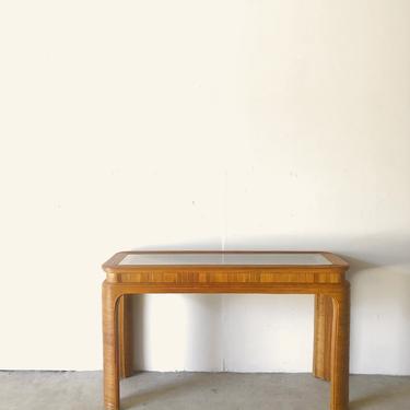 Vintage Rattan Console Table with Glass Top