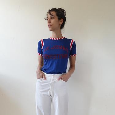 Vintage 60s Rayon Jersey/ 1960s Striped Banding St. Johns Howertown Athletic Shirt/ Size Medium 