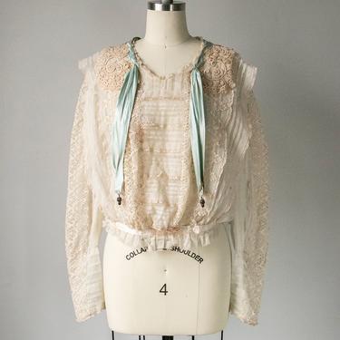 Antique Edwardian Sheer Lace Blouse 1910s M / L 