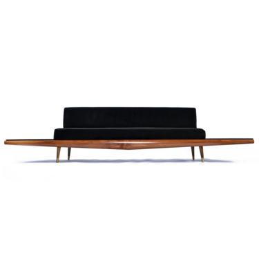 Adrian Pearsall Walnut Black Daybed Platform Sofa with Floating Terrazzo End Tables 