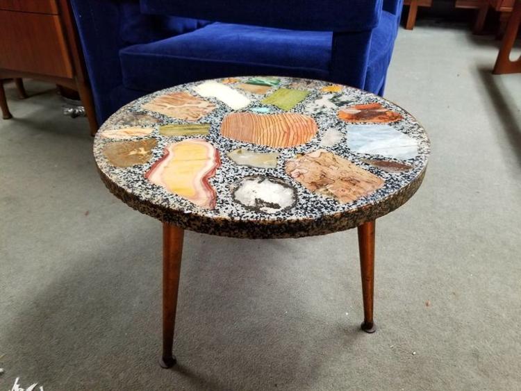 Mid-Century Modern round side table with Wondermold inlay top