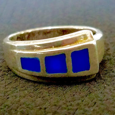 Vintage ring mid modern styling with Art Deco flair Sterling silver marked .925 