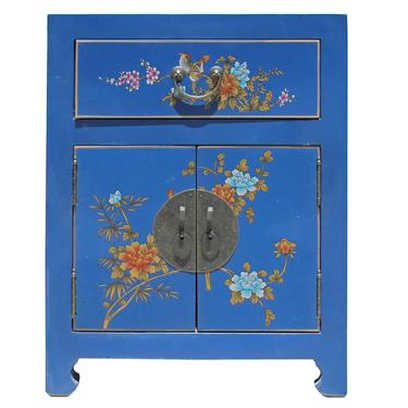 Chinese Bright Blue Vinyl Moon Face End Table Nightstand cs5126S