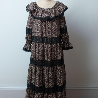 1980s Leopard Print Nap Dress | 80s Off the Shoulder Maxi Dress David Brown 