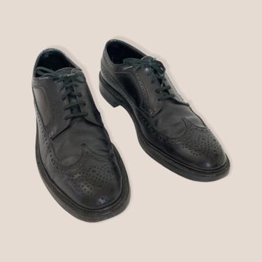 Vintage USA Made NUNN-BUSH Black Wingtip Shoes ~ size 12 B ~ Longwings ~ Oxford / Dress ~ 