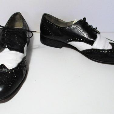 Vintage 1980s Giorgio Brutini Spectator Shoes 80s Style Black White Two Tone Leather 8 1/2D Men 