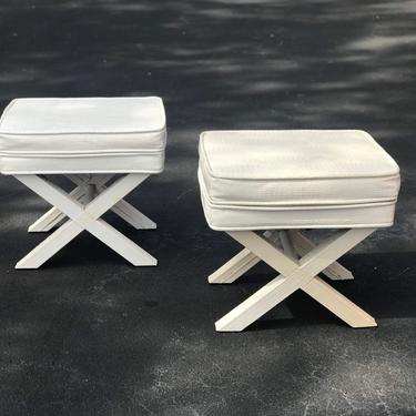 Vintage Billy Baldwin style X stools - a pair - faux alligator 
