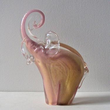 1960 Rare Murano Art Glass Gold/Pink Flakes Elephant Seguso 