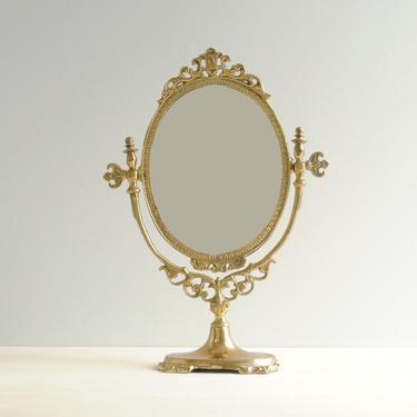 Vintage Brass Dresser Mirror, Vanity Mirror, Vintage Brass Mirror, Gold Mirror, Small Mirror, Makeup Mirror, Shaving Mirror 