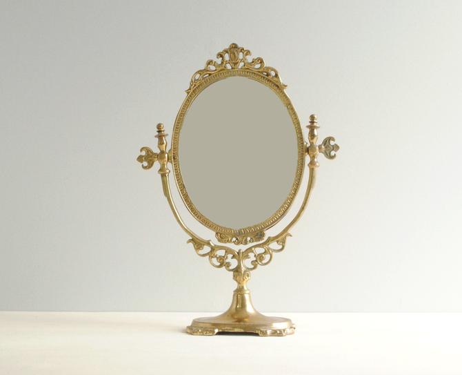 Vintage Brass Dresser Mirror Vanity, Antique Gold Vanity Mirror