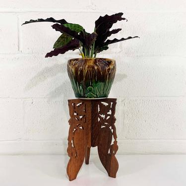 Vintage Carved Wooden Plant Stand Plants Holder 1970s 70s Ornate Boho Bohemian Wood Retro Kitchen Folding Collapsable 