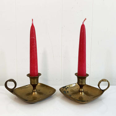 Vintage Brass Candle Holders Pair of Candlesticks Retro Heavy Made in India Decor Mid-Century Hollywood Regency Candleholders Christmas 