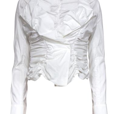 Sonia Fortuna - White Cotton Blend Ruched Crop Blouse Sz 4