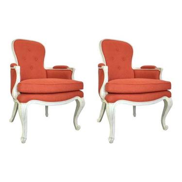 John Richard Modern Coral and White Pompadour Bergere Chairs Pair