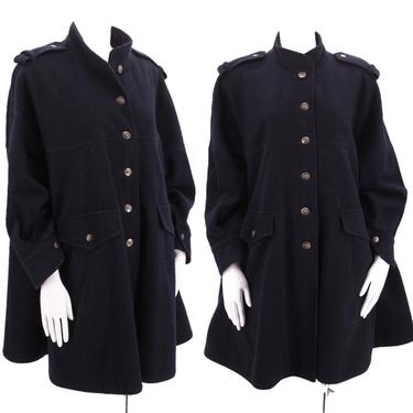 80s FENDI navy wool swing coat L / vintage 1980s designer swing jacket coat XL 