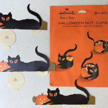 Vintage Halloween Black Cat Die Cut Nut Cups, Hallmark Black Cat With Jack O Lantern, Original Package With 3 Die Cuts 