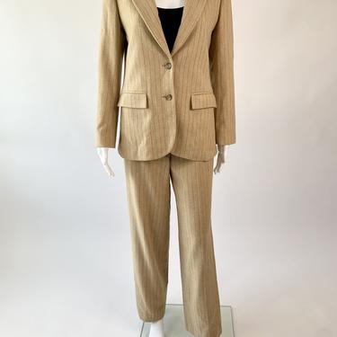 Khaki Pinstriped Wool Two-Piece Suit