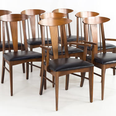 Garrison Cats Eye Mid Century Walnut and Vinyl Dining Chairs - Set of 8 - mcm 