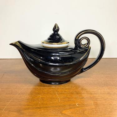 Vintage Hall China Aladdin Teapot 6 Cup Black and Gold with Infuser 