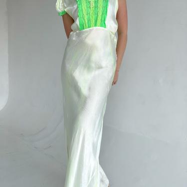 Hand Dyed Neon Green Satin Slip With Cap Sleeve
