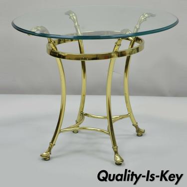 Vintage Brass and Oval Glass Labarge Style Accent Side Table