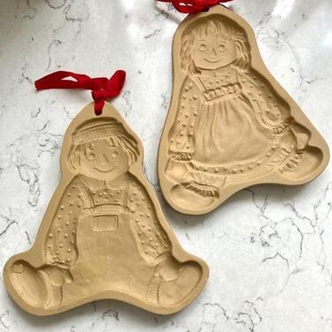 One Pair of Vintage 1985 and 1986 Raggedy Ann &amp; Andy Brown Bag Cookie Mold, Antique Raggedy Ann and Andy Cookie Craft Mold by LeChalet