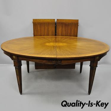Karges French Regency Style Oval Sunburst Inlaid Dining Table with Two Leaves