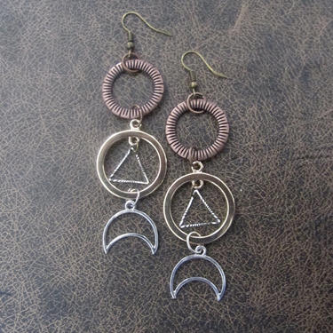 Long geometric earrings, Large bold statement earrings, unique modern earrings, ethnic earrings, mixed metal earrings, exotic hippie 3 