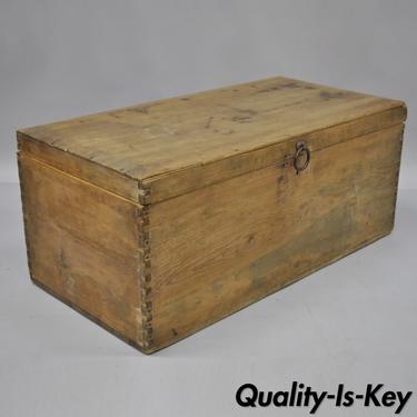 Antique Primitive Dovetailed Pine Wood Blanket Box Chest Hope Trunk Storage