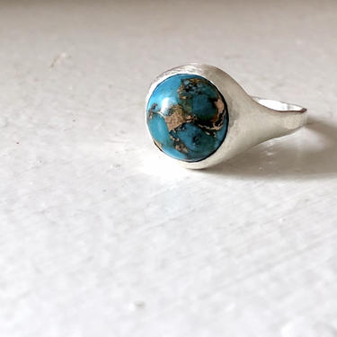 Round 9mm Turquoise Sterling Silver Handmade Pinky Ring 