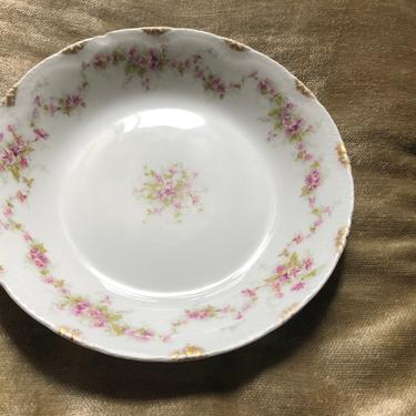 antique Theodore Haviland Limoges porcelain French bowl | hand painted pink flowers & gilding, has chip 