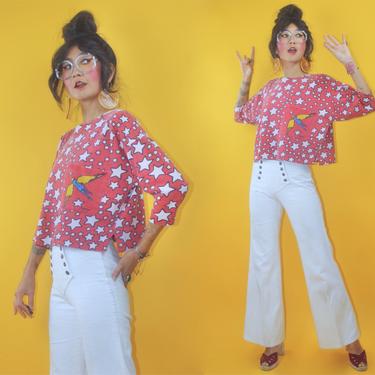 Vintage 1987s NEOMAX By Peter Max Signature Series Groovy Star Pocket Crop Top Tshirt/SZ S M/80s 1980s Rare Boxy cut Signature Series Groovy 