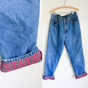 Vintage 1990s L.L.Bean Flannel Lined Mom Jeans / 34&quot; waist 
