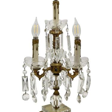 Victorian 4 Candle Light Crystal Candelabra Table Lamp