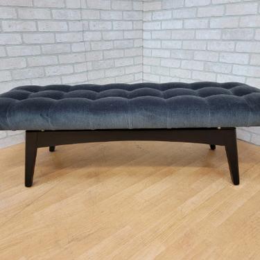 Mid Century Modern Gio Ponti Style Biscuit Tufted Floating Formation Bench in a Charcoal Velvet