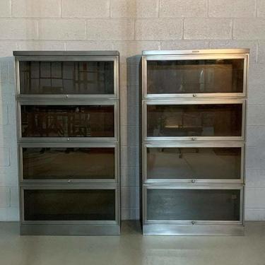 Industrial Mid Century Brushed Steel Barrister Cases By Steelcase