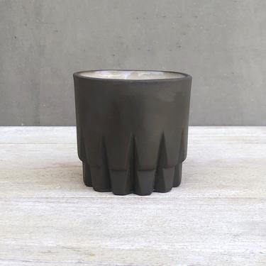 Little Porcelain Ceramic &quot;Arrow&quot; Cup  -   Matte Black/ Brown with Glossy Warm White interior 