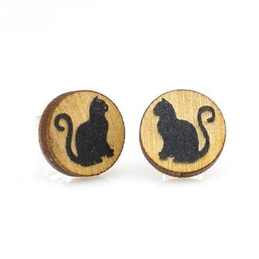 Cat Studs -  Laser Cut Earrings from Reforested Wood 
