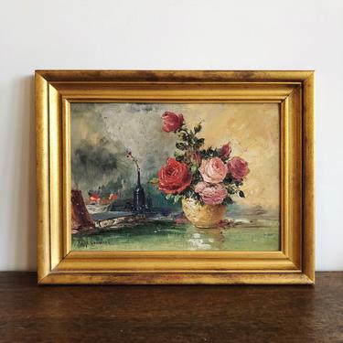 Vintage Original Oil on Canvas Floral Still Life Painting 