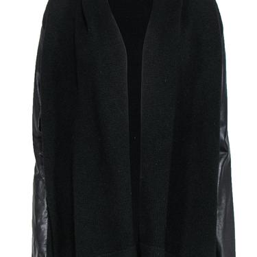 Vince - Black Knit Open Wool Blend Cardigan w/ Leather Sleeves Sz M
